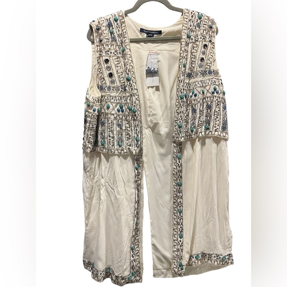 French Connection Ivory and Teal Embellished vest/waistcoat size 10 - Picture 3 of 9